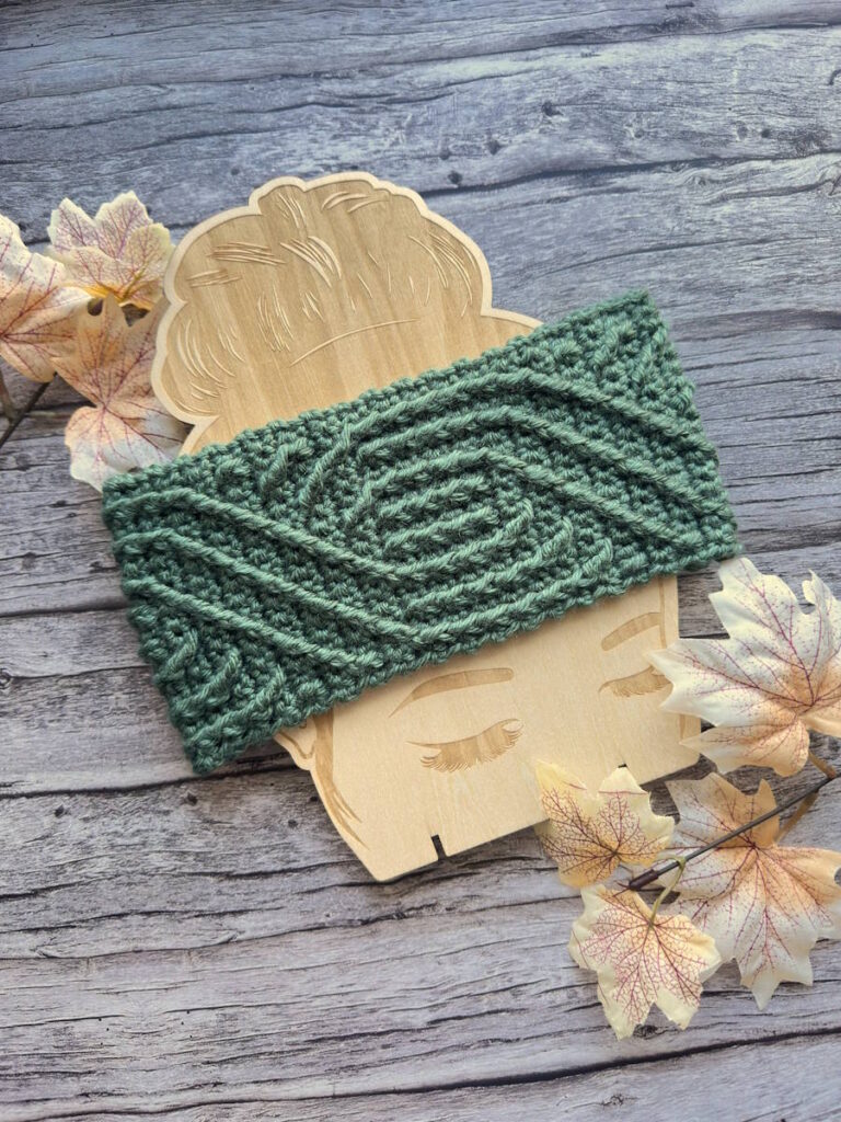 Spiral aran crochet headband pattern – textured cable design ear warmer