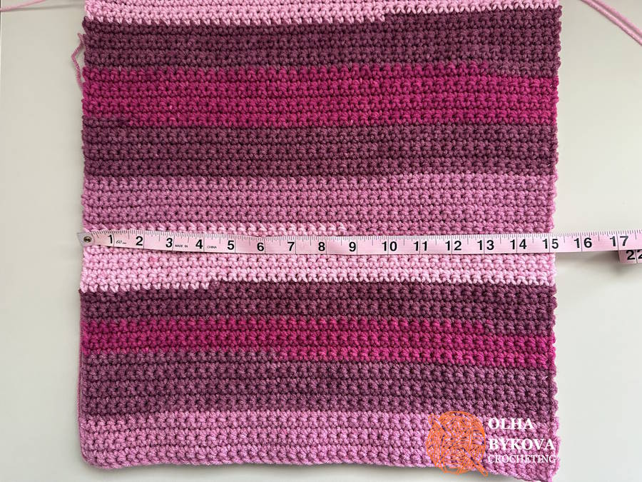 Back panel width measurement for a free crochet pillow case pattern fitting a 16 inch pillow.