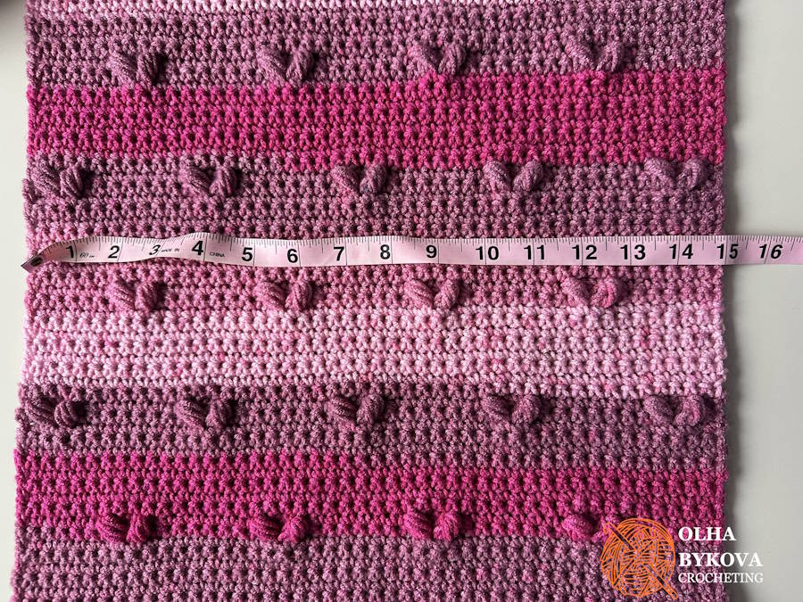 Front panel width measurement for a free crochet pillow case pattern fitting a 16 inch pillow.
