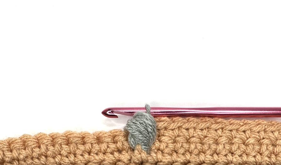 Completed Front Post Puff Stitch showing the finished texture and stitch placement in crochet