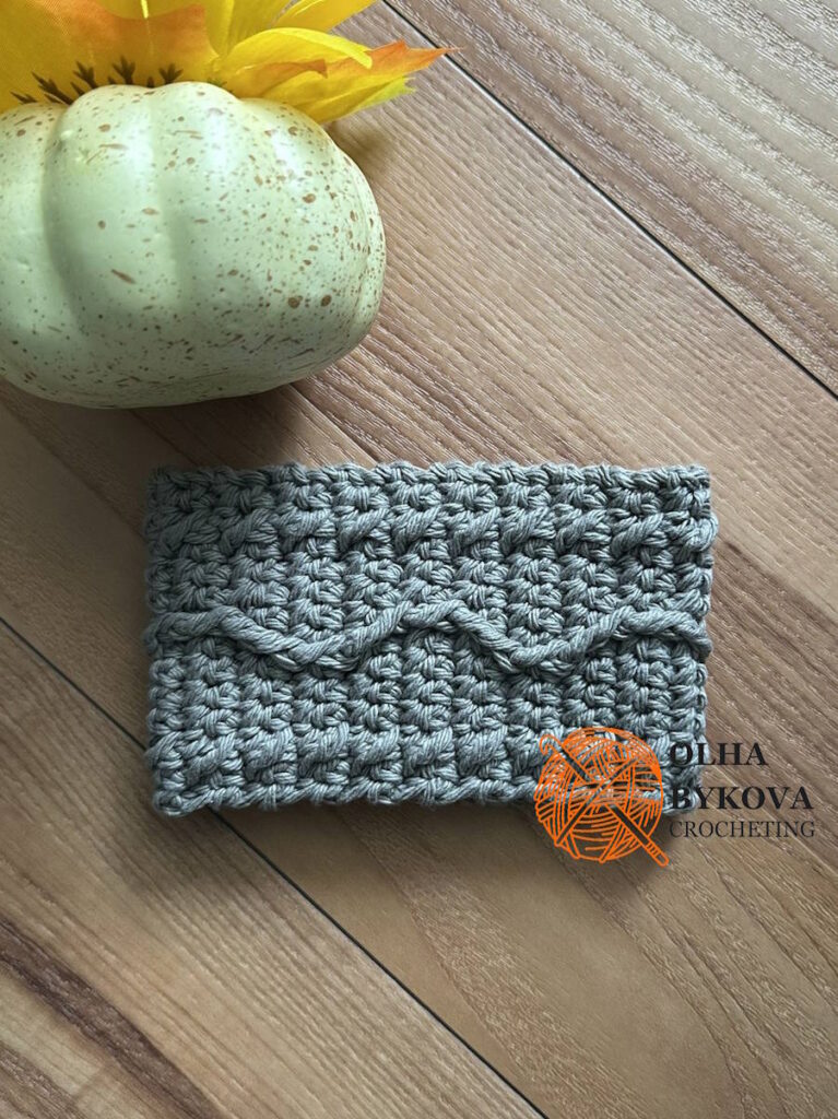 Aran textured crochet mug cozy, Wavy Line cup cozy pattern with cable-like stitches, cozy fall handmade accessory