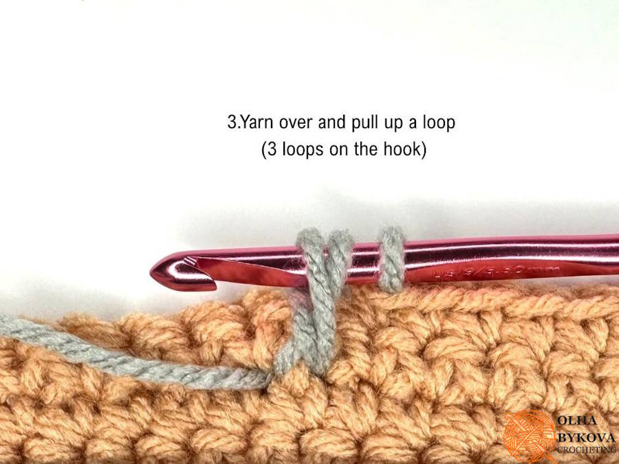 fpdc step 3 pull up a loop with 3 loops on the hook front post double crochet tutorial