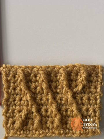 How to crochet a cable ear warmer – Row 11 showing the cable lines crossing