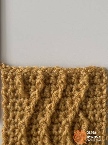 How to crochet a cable headband step by step – Row 19 completing the pattern repeat