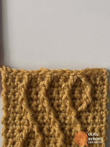 How to crochet a textured headband step by step – Row 13 of the cable repeat