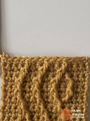 How to make a cable crochet headband – Row 15 showing the woven cable texture