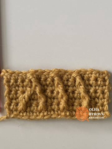 How to make a cable crochet headband – Row 7 showing the developing cable design